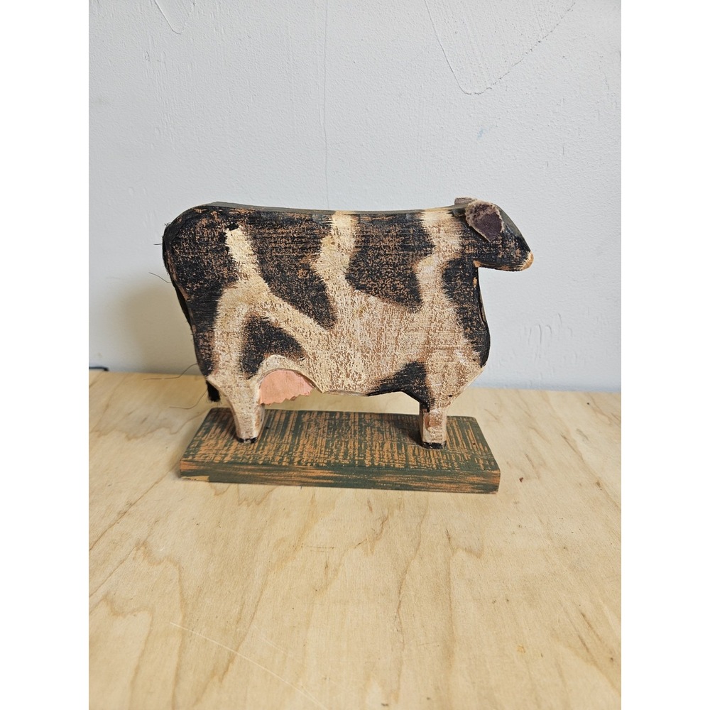 Rustic Wooden Cow Shelf Sitter Farmhouse Country Decor Distressed Black White